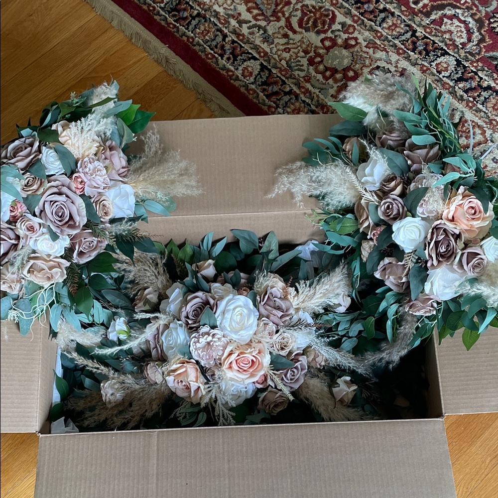 Elegant Artificial Rose and Pampas Grass floral sprays  - Blush and Green